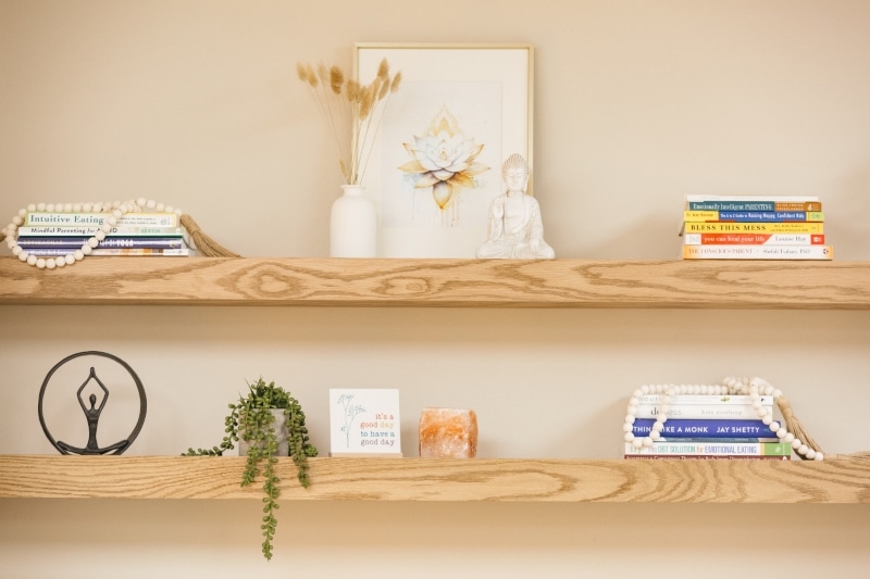 BXB_AC_231213-7050 SELF ESTEEM (Medium) decorative shelf at women's therapy office in bergen county nj