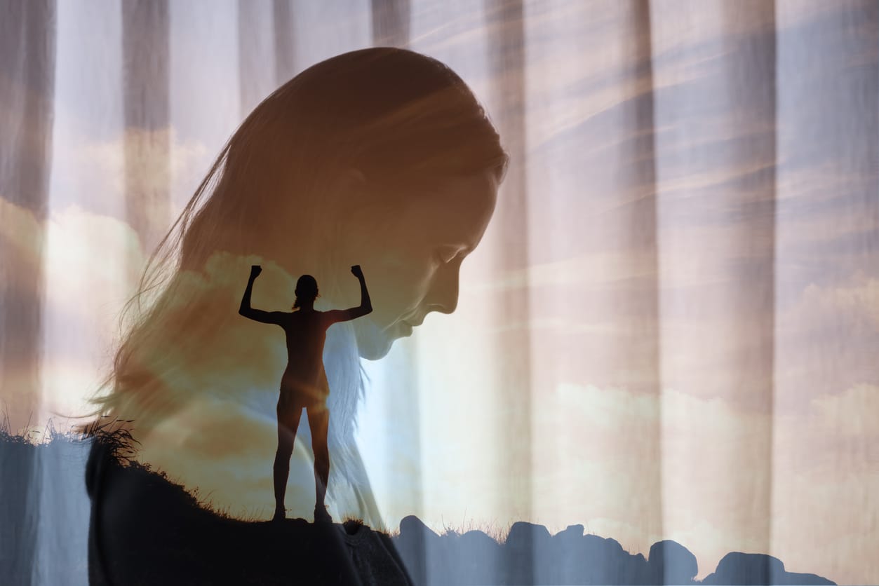 Woman overcoming life challenges.